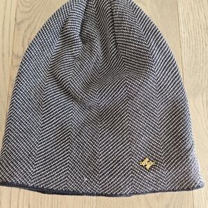 Navy and White Herringbone Beanie